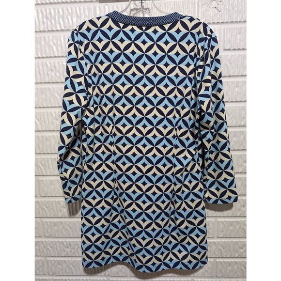 J. McLaughlin Women's M Light Blue Dark Blue And White Pattern Nylon Tunic Top - Picture 4 of 7